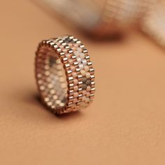 a close up of a ring on a table