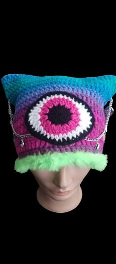 Made with acrylic yarn and a fuzzy soft yarn and Charms!  For any Festival or just wear it in the winter! And events too! Very comfy - measures approx. 22" Fuzzy Crochet, Crochet Rainbow, Rainbow Cat, Cat Hat, San Bernardino, Skull Cap Beanie, Soft Yarn, In The Winter, Skull Cap