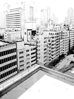 black and white photograph of buildings in the city