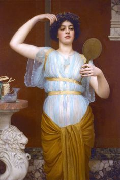 a painting of a woman holding a mirror