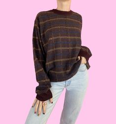 Vintage 90s Y2K Maroon Striped Grandpa Knit Long Sleeve Dad Sweater FREE SHIPPING Pullover closure, Great condition Brand - Van Heusen Tag size - large Seen on size small, 5'4 - (check measurements for best fit) Measurements (laying flat) Chest - 23.5 in Length - 27 in Sleeve length - 24.5 in #90ssweater #dadsweater #grandpasweater #90sbrownsweater #maroonsweater *i try to include all noted flaws, but vintage is expected to have some wear from age and use (please ask all questions before purchas Casual Plaid Long Sleeve Sweater, 90s Long Sleeve Sweatshirt For Fall, 90s Long Sleeve Fall Sweatshirt, 90s Style Long Sleeve Fall Sweatshirt, 90s Long Sleeve Tops For Fall, Fall Vintage Tops For Layering, Retro Brown Long Sleeve Sweatshirt, 90s Style Long Sleeve Fall Sweater, Retro Long Sleeve Tops With Ribbed Cuffs