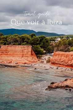 a beach with people on it and the words travel guide que vor a ibiza