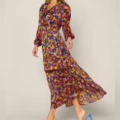 New With Tags Long Sleeve Maxi Dress By Skies Are Blue. Size Small. Floral Print With Light Metallic Three Throughout. Elastic Waistband. Sheer Sleeves. Lined. Tiered Skirt With Ruffle Trim. About 17” Across The Chest And 53” From Top To Bottom. Floral Dress Outfits, Ombre Maxi Dress, Small Floral Print, Bow Detail Dress, Sleeve Maxi Dress, Boho Maxi, Floral Dresses, Long Sleeve Maxi, Tier Skirt