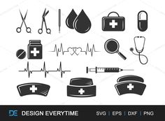 medical and health icons in black and white