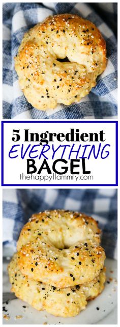 three bagels with poppy seed sprinkles on them and the title says 5 ingredient everything bagel