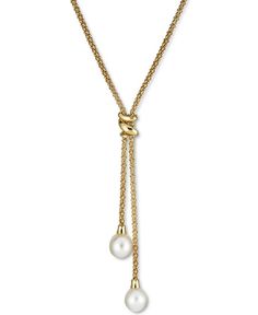 Macy's Cultured Freshwater Pearl (7mm) Lariat Necklace in 14k Gold-Plated Sterling Silver, 17 Pearl Lariat Necklace, Pearl Lariat, Long Statement Necklace, Freshwater Cultured Pearls, Lariat Necklace, Baroque Pearls, Gold Plated Sterling Silver, Tassel Necklace, Jewelry Inspiration