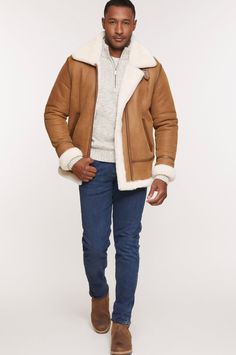 Jason Sheepskin B-3 Bomber Jacket | Overland Rugged Sheepskin Outerwear For Outdoor, Shearling Outerwear With Fleece Lining For Outdoor, Shearling Long Sleeve Outerwear For Outdoor, Rugged Sheepskin Long Sleeve Outerwear, Rugged Sheepskin Outerwear With Long Sleeves, Shearling Leather Jacket With Long Sleeves And Zipper Closure, Rugged Sheepskin Outerwear, Brown Pilot Outerwear For Winter, Winter Shearling Leather Jacket With Zip Fly