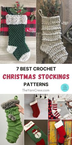 crochet christmas stockings patterns with text overlay that reads, 7 best crochet christmas stockings patterns