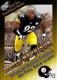 a football card with the name james harrison on it and an image of a man in uniform