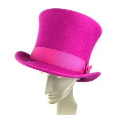 Women top hat handmade in fuchsia wool felt. Crown shapped in pork pie style. Edwardian top hat ideal for special occasions such as weddings, cocktails or parties. You can make your hat with your favorite color by choosing it from my Wool felt color card. Measurements in centimeters are 31 x 25. Crown height 15. Brim length 5. These measurements may have some slight variation depending on the size of the hat. The end of the brim is reinforced inside with a fine wire covered with cotton thread to Top Hats For Women, Card Measurements, Felt Crown, Wire Cover, Black Top Hat, Woman Top, Pork Pie, Crown Heights, Top Hats