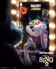 a movie poster with a cat looking in the mirror