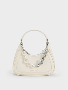 Charles & Keith - Women's Bag Hobo Bag Outfit, Charles And Keith Bags, Mini Hobo Bag, Eyewear Chain, Cream Bags, Stylish Purse, Heart Motif, Girly Bags, Pink Box