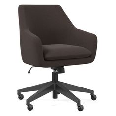 a brown office chair with wheels and casteors on an isolated white background, viewed from the front