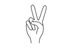 a hand making the peace sign with one finger and two fingers in the air, on a white background