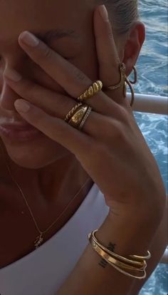 No tarnish gold ring jewelry #ad Elegant Gold Jewelry Aesthetic, Classy Gold Jewelry Aesthetic, Gold Stacked Jewelry Aesthetic, Gold Jewels Aesthetic, Ring Inspo Jewelry Gold, Jewelry Stack Inspiration, 2024 Gold Jewelry Trends, Classy Gold Rings, Ring Stack Inspiration