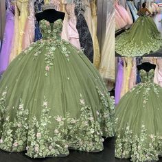 Green Quinceanera, Green Quinceanera Dresses, Green Ball Gown, Quinceanera Themes Dresses, Sweet 16 Dress, Quinceñera Dresses, Tulle Balls, Quinceanera Ideas, Pretty Quinceanera Dresses