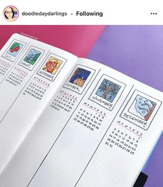 an open notebook with some stickers on it and the words doodledayrings following