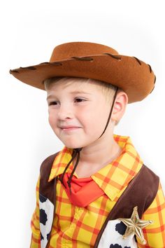 Your little Cowboy will be ready to go to the rodeo and wrangle some cows in their new Cowboy Hat! One Size Fits Most Brown sturdy felt with a thick brown stitching around brim of hat Brown drawstring with a toggle, easily adjustable and hold secure Inner circumference of 20.5" Matching Cowboy Dress Up Sold Separately Adjustable Brown Costume Hats For Rodeo, Brown Adjustable Costume Hat For Rodeo, Adjustable Brown Country Costume Hat, Brown Adjustable Country Costume Hats, Brown Felt Hat For Rodeo, Adjustable Brown Felt Hat For Country Events, Adjustable Western Brown Costume Hats And Headpieces, Adjustable Brown Western Costume Hat, Western Style Adjustable Brown Costume Hat