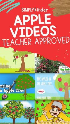 the apple videos teacher approved book is shown in red and green with an apple tree on it