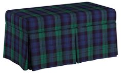 a blue and green plaid ottoman cover