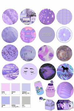 purple and white collages with different shapes, sizes and colors for the design