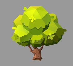 a low poly tree with butterflies on it