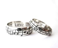 Unconventional Wedding Rings, Personalized Wedding Bands, Nerd Wedding, Titanium Wedding Rings, Music Jewelry, Custom Wedding Rings, Musical Notes