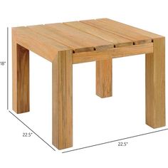 a small wooden table with measurements for the top and bottom section, including two legs