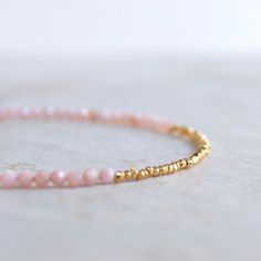 14K Solid Gold & 24K Vermeil: Pink Opal Bead Bracelet 2.5mm Delicate Skinny Pastel Pink for Her for Wife - Etsy Gold Opal Jewelry With Round Beads, Dainty Yellow Gold Bracelets With Gemstone Beads, Dainty Yellow Gold Bracelet With Gemstone Beads, Elegant Opal Beaded Bracelets As Gift, Elegant Opal Beaded Bracelets With Round Beads, Adjustable Gold Jewelry With Pink Opal, Adjustable Gold Pink Opal Jewelry, Adjustable Pink Opal Gold Jewelry, Dainty Pink Opal Gold Jewelry