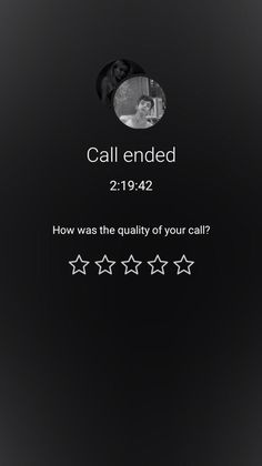 an iphone screen with the text call ended and five stars in white on black background