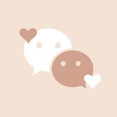 two brown and white speech bubbles with hearts in the middle on a light pink background