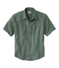 Our casual, rugged, short-sleeved shirt is made of a lightweight cotton/Tencel blend for warm-weather comfort, then washed for instant softness. Traditional Untucked Fit: Relaxed through the chest, sleeve and waist, with a slightly shorter hem you can wear untucked. 60% cotton, 39% Tencel, 1% elastane. Machine wash and dry. Built-in stretch lets you move with ease. Spread collar. Front patch pockets. Looks great tucked or untucked. Imported. | Men's Lakewashed Camp Shirt, Short-Sleeve, Tradition Khaki Cotton Outdoor Shirt, Khaki Cotton Shirt For Outdoor, Solid Cotton Outdoor Shirt, Outdoor Cotton Shirt, Outdoor Solid Cotton Shirt, Outdoor Khaki Short Sleeve Cotton Shirt, Khaki Cotton Camp Shirt For Summer, Outdoor Khaki Cotton Short Sleeve Shirt, Summer Outdoor Button-up Short Sleeve Shirt