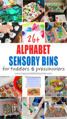 the alphabet and numbers for toddlers to play with are shown in this collage