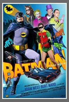 the batman movie poster with two men dressed as batman, batgirl and robin wayne