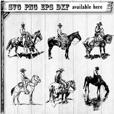 the silhouettes of cowboys on horseback are shown in black and white, with text below