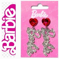 Barbie Silver Logo 2.5'' Drop Earrings Show Off Your Love For All Things Barbie With These Drop Earrings. The Silver-Tone Design Reads "Barbie" With A Hot Pink Faux Gem Stud Base. Official Licensed Merchandise By Barbie Drop: 2.5 In. / 6.35 Cm. Finish: Silver-Tone Closure: Post Back Material: Plastic All Sale Are Final. No Returns Or Cancelation. Will Ship It With Usps First Class Mail. Trendy Silver Earrings For Birthday, Personalized Silver Party Earrings, Personalized Silver Earrings For Party, Silver Heart Earrings For Valentine's Day Birthday, Silver Heart Earrings For Birthday And Valentine's Day, Barbie Jewelry, Skincare Cosmetics, Barbie Accessories, Jewelry Clothes