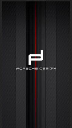 the logo for porsche design is shown in white and red stripes on a black background