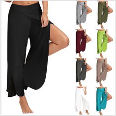 Frilly Top, Junior Pants, Wide Leg Yoga Pants, Side Pants, Colored Pants, Hipster Fashion, Fitness Yoga, Pantalon Large, Loose Pants