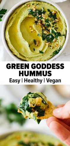 green goddess hummus with healthy and packed with herbs