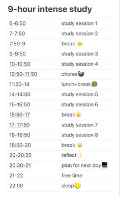 the 9 - hour intense study schedule is shown in this screenshoter's image