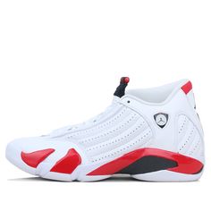 Released in 1998, Air Jordan 14 was the last signature model worn on court by Jordan with the Chicago Bulls. The signature Jumpman element appears 7 times to honor this 14th sneaker in Jordan’s series.\n Red Basketball Shoes, Retro Basketball Shoes, Retro Candy, Jordan Basketball, Nike Air Jordans, Air Jordan 1 Retro High Og, Air Jordan 1 Retro, Jordan 1 Retro High, Chicago Bulls