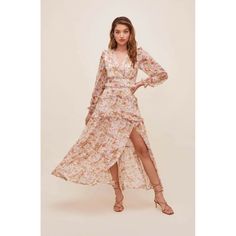 New ! Size Xs Self: 100% Poly Lining: 97% Poly, 3% Elastane Dry Clean Only Partially Lined Hidden Back Zipper Closure Back Lace-Up Closure Ruffle Trim Pit To Pit 17 In Waist 25-26 In 432 Fitted Rose Print Maxi Dress For Brunch, Elegant Spring Maxi Dress With Rose Print, Elegant Rose Print Maxi Dress For Spring, Elegant Rose Print Spring Maxi Dress, Elegant Rose Print Maxi Dress, Elegant Maxi Dress With Rose Print, Chic Peach Maxi Dress With Floral Print, Chic Rose Print Midi Dress For Brunch, Chic Peach Floral Print Maxi Dress