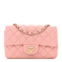 This is an authentic CHANEL Lambskin Quilted Mini Rectangular Flap in Pink. This chic classic mini flap is crafted of soft diamond-quilted lambskin leather in pink. The shoulder bag features a gold chain-link leather threaded shoulder strap, a rear patch pocket, and an aged gold Chanel CC turn-lock on the front flap. This opens to a pink leather interior with zipper and patch pockets. 1402170 Chanel Rose, Handbag Chanel, Twenty Something, Y2k Glam, Handbags Chanel, Pink Chanel, Red Handbag, Chanel 2, Small Handbag