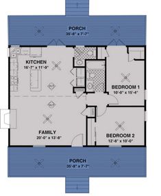 the floor plan for a small house with two bedroom and an attached bathroom, including a living