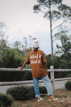 Do you love to hike?  Then this tee is made perfectly for you!!  Tee is super comfy and 100% USA cotton.  Durable with a generous fit.  Normal size for loose comfortable fit. Size up for baggy fit, perfect over shorts or leggings.  Show everyone you Hiked it and Liked it. Trendy Graphic Tees, Granola Girl, Brand Clothing, Baggy Fits, Go Outside, Dressed Down, Hat Fashion, Granola, Outdoors Adventure