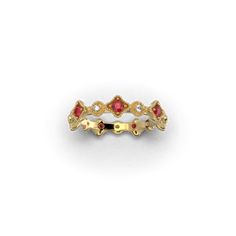 Ruby and Diamonds Eternity Gold Band made in Italy by Oltremare Gioielli Elegant Red Round Eternity Band, Elegant Red Round Cut Eternity Band, Elegant Red Eternity Band Promise Ring, Elegant Red Promise Stackable Rings, Elegant Red Eternity Band As Promise Ring, Elegant Red Eternity Band As A Gift, Elegant Red Eternity Band For Anniversary, Elegant Ruby Ring With Diamond Halo, Elegant Ruby Halo Ring With Diamonds