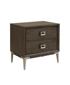 two drawers with metal handles on each side and one drawer open to show the bottom