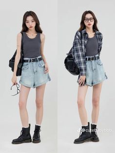 Fashion Magazine Design, Hot Weather Outfits, Denim Shorts Outfit, Chinese Fashion, Fits Inspo, Looks Party, Shorts Outfit, Asian Outfits, Summer Style Casual