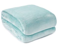 two blankets folded on top of each other in light blue color, one is plain and the other is soft