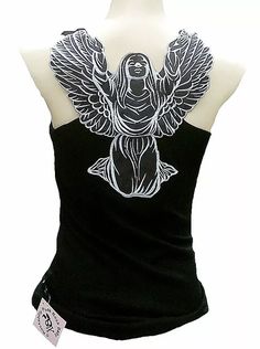 Angel tank top shirt from * d'punk punk baby * This  Exclusive  eye-catcher will turn a man's world upside down, because the back of the Black top has it all. Angel. The tank top is Slightly tailored cut and fit, thanks to its slight stretch to the body. The tank top not only Inspires tattoo friends. color: black material: tank top 100% cotton / back motiv 100% polyester care: 30 Tattoo Friends, Punk Rock Baby, Punk Baby, Rock Baby, Friend Tattoos, Black Tank Top, Baby Angel, Black Tank, Cami Tanks